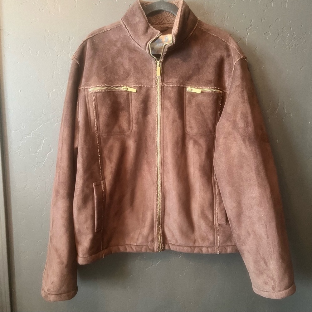 Brave Soul Brown Men's Jacket - Bomber Jacket, Full Zip Quilted Lining Sz L